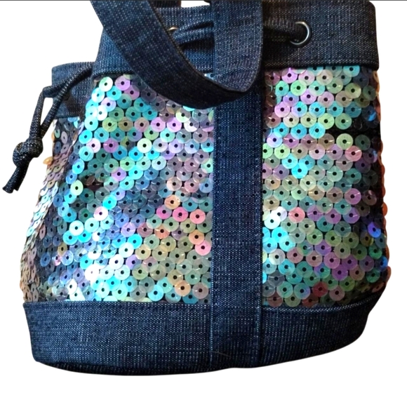 Authentic Chanel Sequins Mini Denim Bucket Bag - Picture 4 of 8